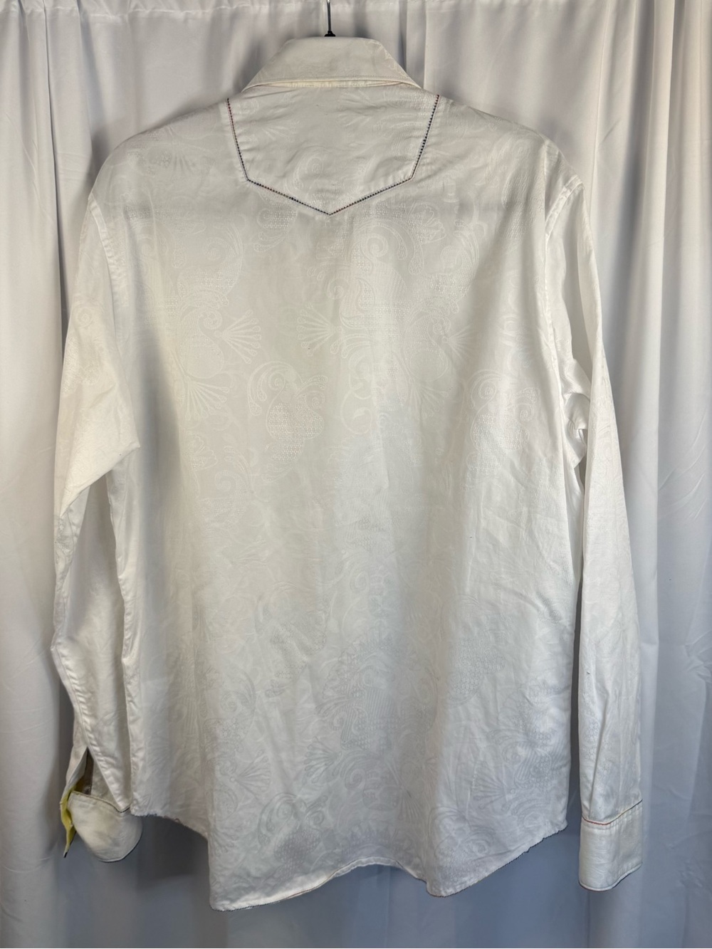 Robert Graham Men’s M White Embroidered Jacquard Long Sleeve Shirt - Picture 11 of 13
